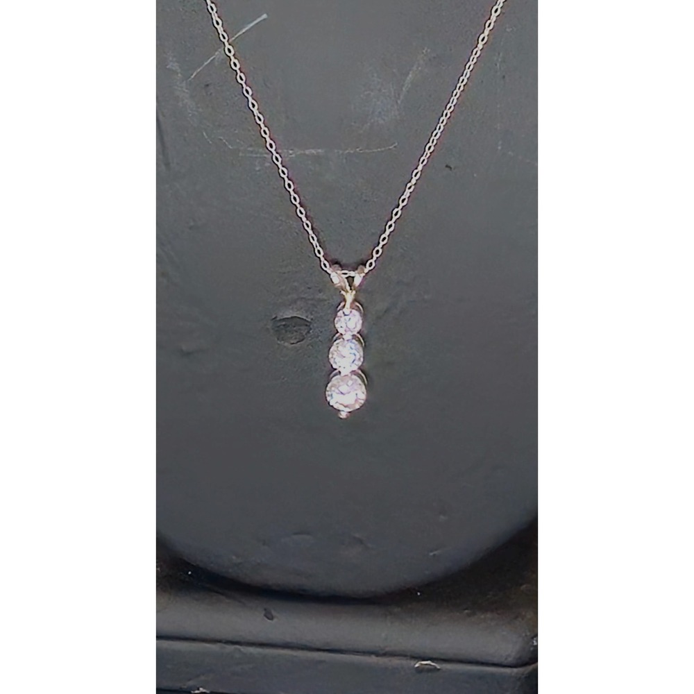 Sterling Silver Three Stone CZ Necklace Graduated Round Pendant 925 18in